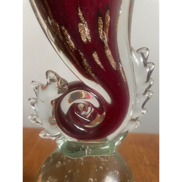 MURANO GOLD FLECK RED GLASS LARGE SEAHORSE SCULPTURE BUBBLE BULLICANTE 11" - Picture 8 of 11